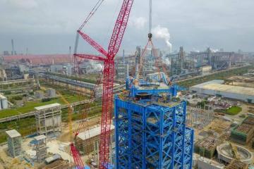 上海宝冶湛钢氢基竖炉本体78米-126米大型模块化吊装顺利完成